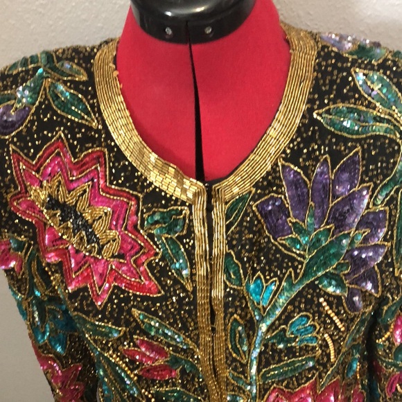 NWT Vintage Night Vogue Evening Jacket S 100 Silk Pearl Beads Sequins sparkling - Picture 2 of 16